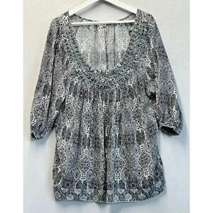 Women's One World Blouse Geometric Floral Sequins Black & Gray Blouse Plus Sz 3x